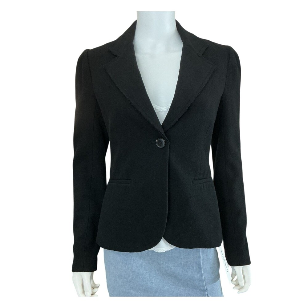 L'agence Blazer Jacket Womens Size S Black Raw Edges Fringe Trim Wool Blend Luxe